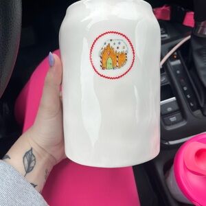 Rae Dunn White Ceramic Canister with Small Gingerbread Illustration